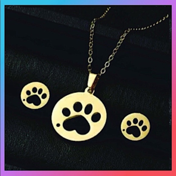 Jewelry - New! Stainless Steel Paw 🐾 Print Necklace and earrings set